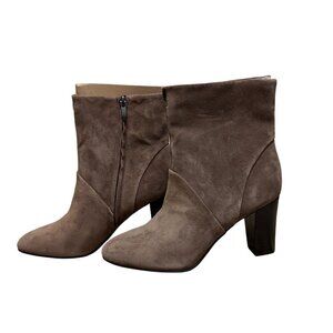 Franco Sarto Brown Suede Ankle Boots Block Heel Zip Sz 8.5 NWOT